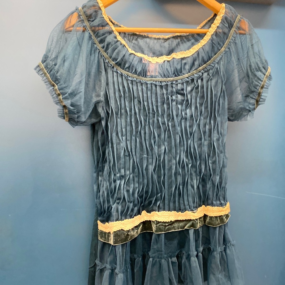 Vintage - Anthropologie Blue Puff Sleeve Crew Neck Top